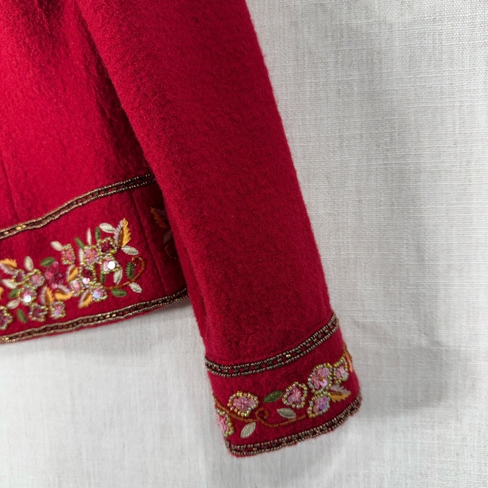 Talbots Red Embroidered Button-Front Jacket - image 5